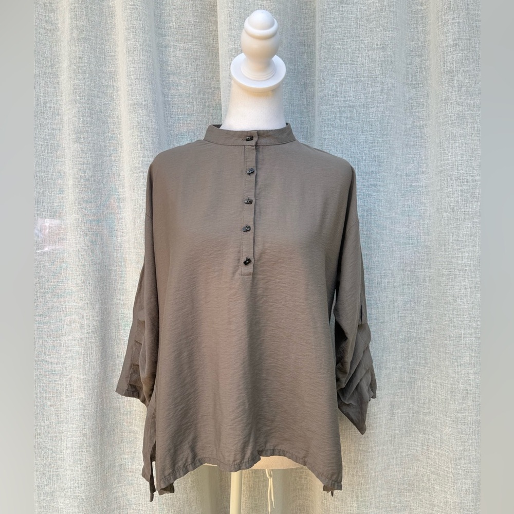 I.C Connie K warm gray high neck blouse